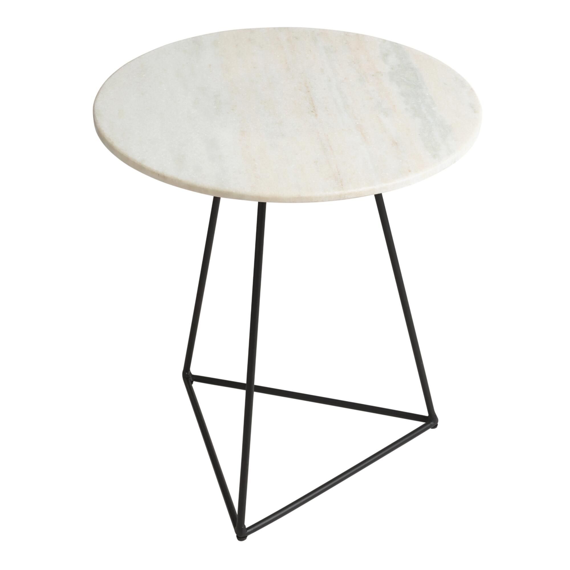 Round White Marble And Black Metal Accent Table