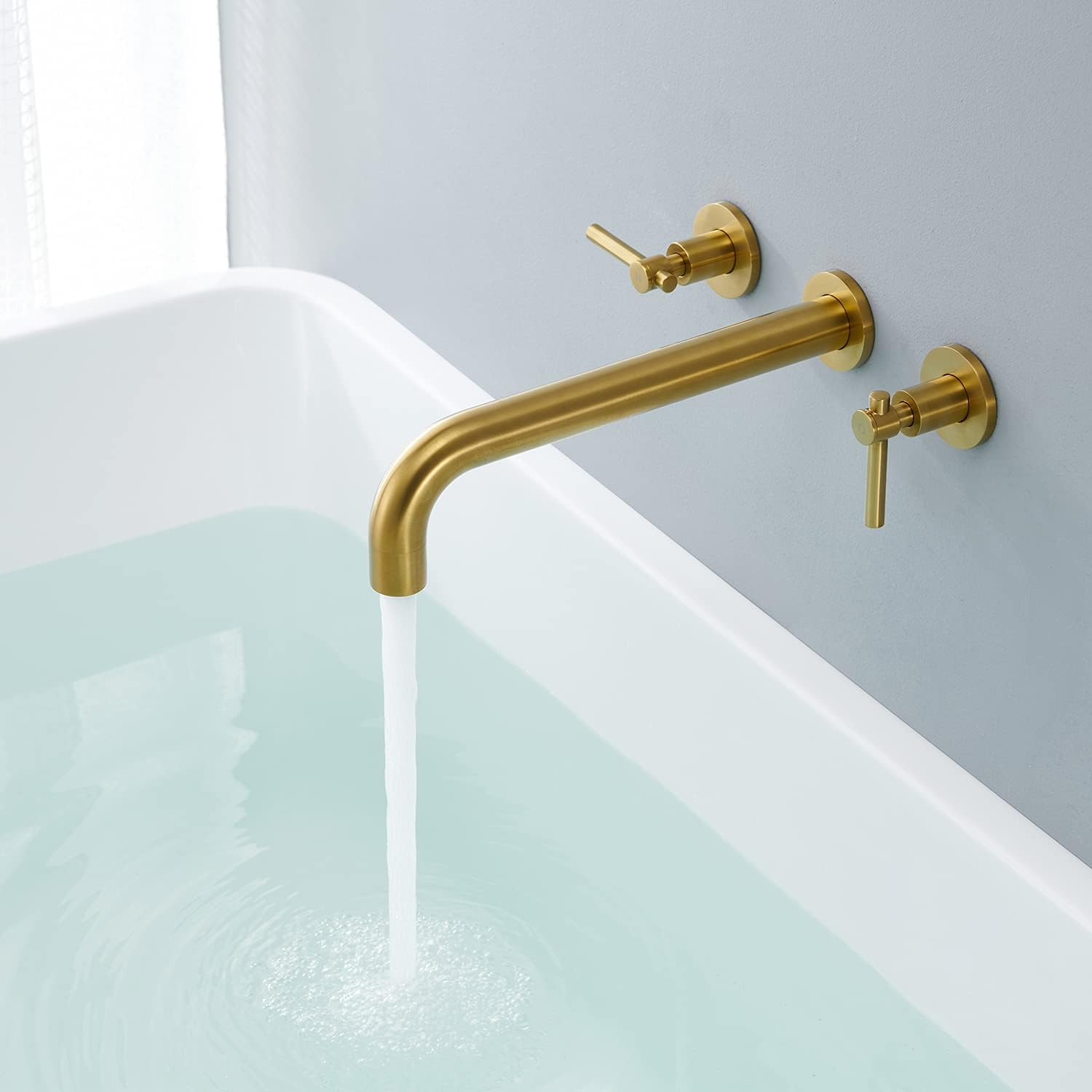 Wowkk Tub Filler Wall Mount Faucet in Brushed Gold